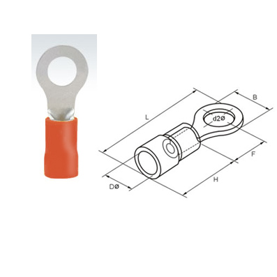 Insulated Ring Terminal, OD:3.7 mm (RV1-3.7), RED