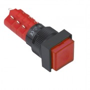Image of Illuminated Push Button Switch M16, square, 3NO/3NC, 5A/250V, 2A/24V, 12V RED