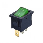 Image of Illuminated Rocker Switch 19x13 mm, 3P ON-OFF, 16A/12VDC, GREEN