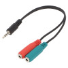 Cable 3.5 mm male 4 pin, 2x3.5 mm female (3.20x6.40 mm), STEREO, 0.2 m