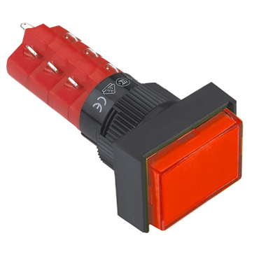 Illuminated Push Button Switch M16, 18x24 mm, 3NO/3NC, 5A/250V, 2A/24V, 12V RED