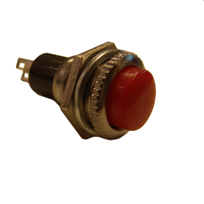 Push Button Switch M12, OD:14 mm, OFF-(ON), SPST, 2A/250VAC, RED