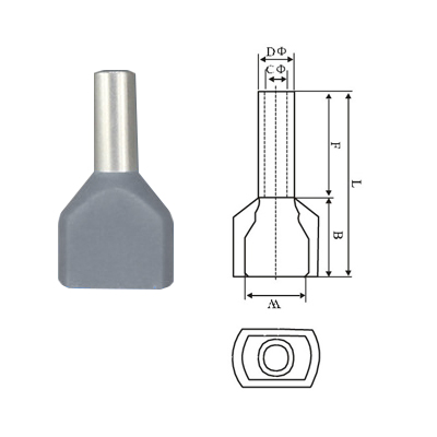 Cable End Terminal 2x2.50x10 mm (TE-2510), GREY