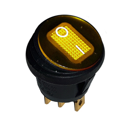 Illuminated Waterproof Rocker Switch OD:20 mm, 3P ON-OFF, 6A/250VAC, YELLOW