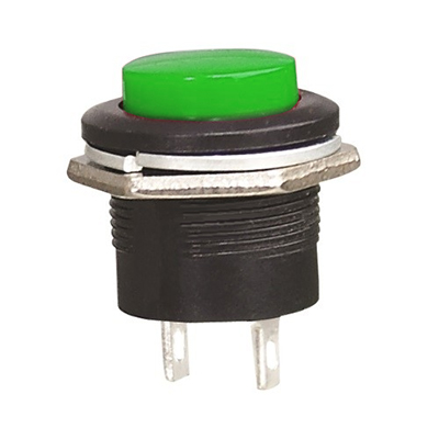 Push Button Switch M16, OD:19 mm, OFF-(ON), SPST, 3A/250VAC, GREEN