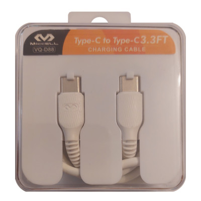 Кабел USB C мъжки, USB C мъжки VQ-D88, 3.0A, 1 м, БЯЛ