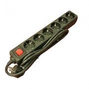 Image of Power Multiple Socket Strip 6x SCHUKO, switch, 1.5 m, BLACK