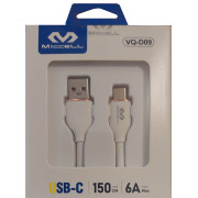 Изображение за Кабел USB A мъжки, USB C мъжки VQ-D09, 6.0A, 1.50 м, БЯЛ