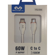 Изображение за Кабел USB C мъжки, USB C мъжки VQ-D09, 60W, 1.50 м, БЯЛ