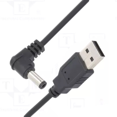 Преход USB A  мъжки, DC 5.5х2.1 женски ъглов, кабел 0.5 м