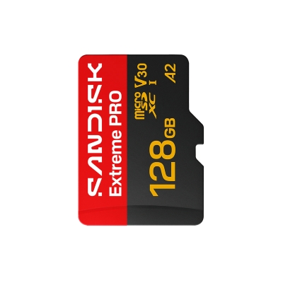 128GB MicroSD-XC SanDisk Extreme PRO, V30, 250MBs Read, 120MBs Write,  UHS-I U3, A2, Class 10