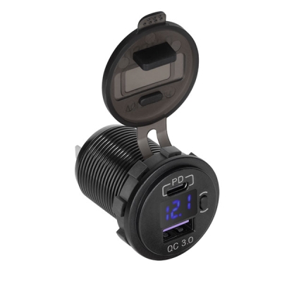 Зарядно устройство за панел PY-CHR, USB A QC 3.0, USB C, PD, волтметър, 48W