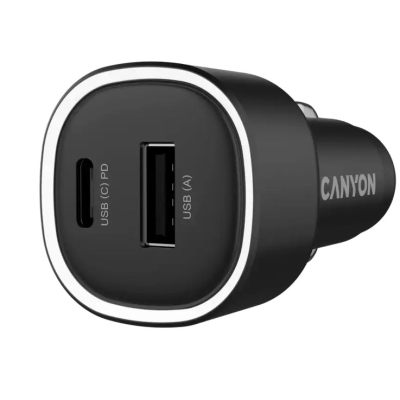 Зарядно за автомобил USB A+Type-C CANYON, 48W, LED, CNE-CCABR3AC