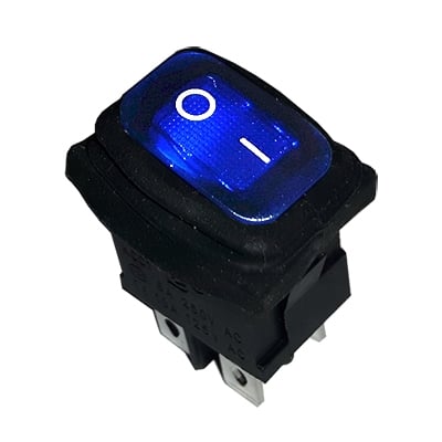 Ключ кобиличен светещ влагозащитен 19х13 мм, 4P ON-OFF, 6A/250VAC, СИН