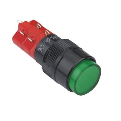 Бутон задържащ, подсветка, М16, Ф18 мм, 2NO/2NC, 5A/250V, 2A/24V, 250V ЗЕЛЕН