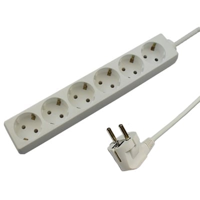 Захранващ кабел разклонител, 6x SCHUKO, 1.5 м, БЯЛ