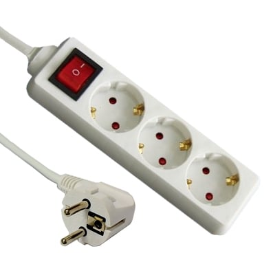 Захранващ кабел разклонител, 3x SCHUKO, ключ, 1.5 м, БЯЛ