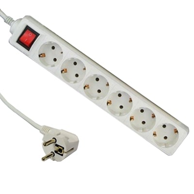 Захранващ кабел разклонител, 6x SCHUKO, ключ, 1.5 м, БЯЛ