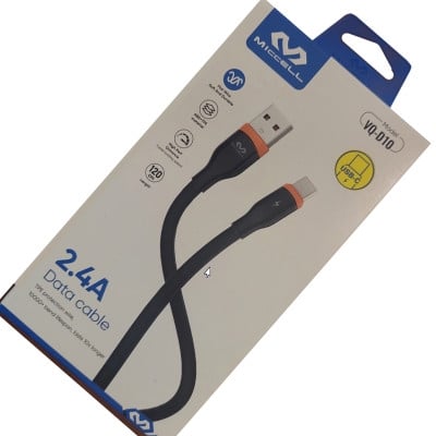 Кабел USB A мъжки, USB B micro мъжки, VQ-D10, 2.4A, 1.20 м, ЧЕРЕН