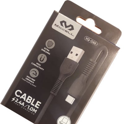 Кабел USB A мъжки, USB C мъжки VQ-D88, 2.4A, 1 м, ЧЕРЕН