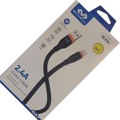 Кабел USB A мъжки, USB C мъжки VQ-D10, 2.4A, 1.20 м, ЧЕРЕН