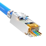 RJ45, 8P8C мъжки, Pass-through, кръгъл кабел, с екран Cat7
