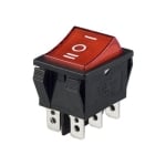 Ключ кобиличен светещ 28х22 мм, 6P, 2х ON-OFF-ON, 16A/250VAC, ЧЕРВЕН