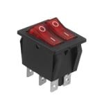 Ключ кобиличен светещ двоен 28х22 мм, 6P, 2х ON-OFF, 16A/250VAC, ЧЕРВЕН
