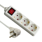 Захранващ кабел разклонител, 3x SCHUKO, ключ, 1.5 м, БЯЛ