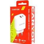 USB A QC3.0=18W + Type-C PD=20W Charger CANYON CNE-CHA20W04, White