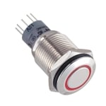 Бутон задържащ, подсветка, М16, Ф18 мм, 2NO/2NC, 3A/250V, МЕТАЛ, 12V ЧЕРВЕН