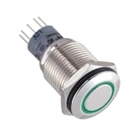 Бутон задържащ, подсветка, М16, Ф18 мм, 2NO/2NC, 3A/250V, МЕТАЛ, 12V ЗЕЛЕН