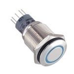 Бутон задържащ, подсветка, М16, Ф18 мм, 2NO/2NC, 3A/250V, МЕТАЛ, 12V СИН