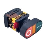 Бутон незадържащ двоен с подсветка М22, 2DPDT, 2x OFF-(ON), 10A/600V, 250V ЧЕРВЕН/ЗЕЛЕН