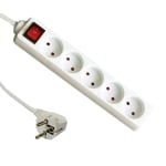 Захранващ кабел разклонител, 5x SCHUKO, ключ, 1.5 м, БЯЛ