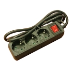 Захранващ кабел разклонител, 3x SCHUKO, ключ, 1.5 м, ЧЕРЕН
