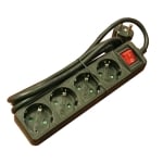 Захранващ кабел разклонител, 4x SCHUKO, ключ, 1.5 м, ЧЕРЕН