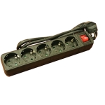 Захранващ кабел разклонител, 5x SCHUKO, ключ, 1.5 м, ЧЕРЕН