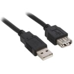Кабел USB 2.0A мъжки, USB 2.0A женски, 1.80 м, ЧЕРЕН